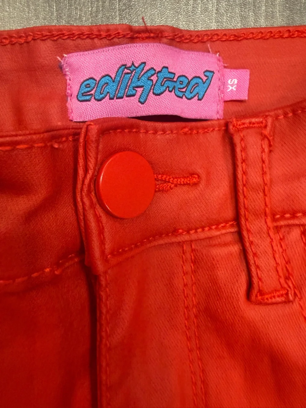 Edikte Luna Faux Leather Flare Jeans Pants in Red Size XS